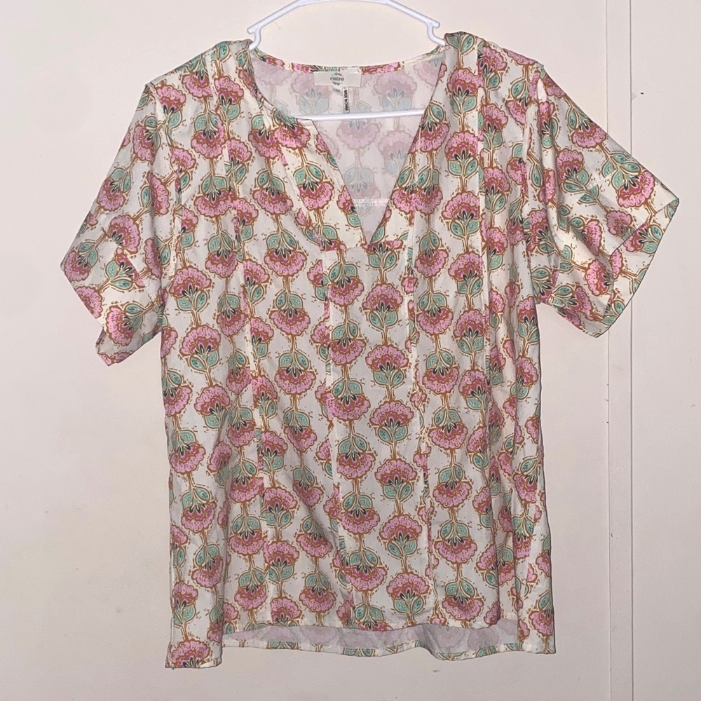 Entro Pink and Green Floral Blouse